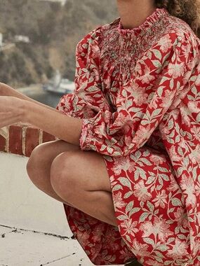 DÔEN Hollyhock Mini Dress Medium Smocked Floral